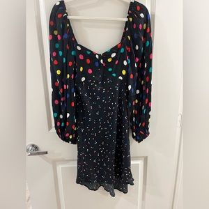 Rainbow polka dot dress size 6. Balloon sleeves, slightly hi-low